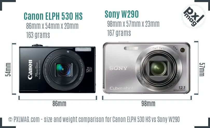 Canon ELPH 530 HS vs Sony W290 size comparison
