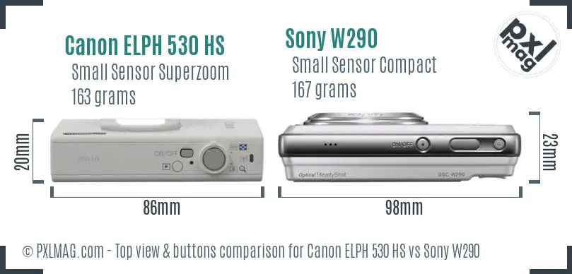 Canon ELPH 530 HS vs Sony W290 top view buttons comparison