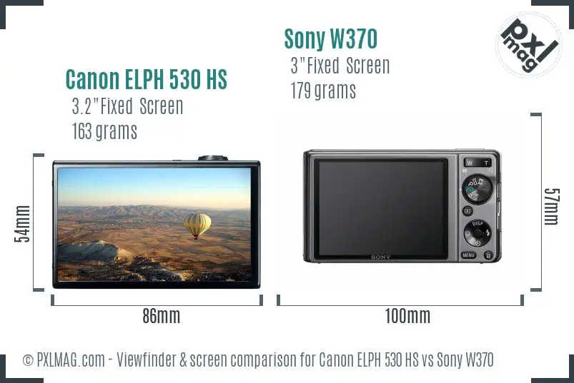 Canon ELPH 530 HS vs Sony W370 Screen and Viewfinder comparison