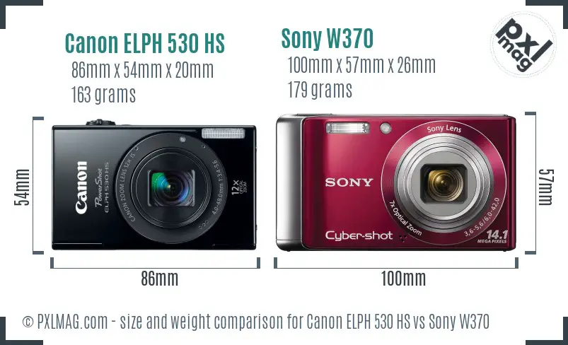 Canon ELPH 530 HS vs Sony W370 size comparison