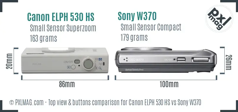 Canon ELPH 530 HS vs Sony W370 top view buttons comparison