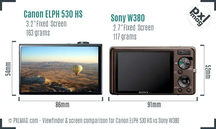 Canon ELPH 530 HS vs Sony W380 Screen and Viewfinder comparison