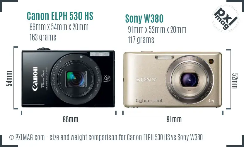 Canon ELPH 530 HS vs Sony W380 size comparison