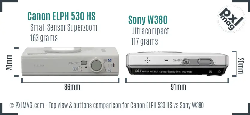 Canon ELPH 530 HS vs Sony W380 top view buttons comparison