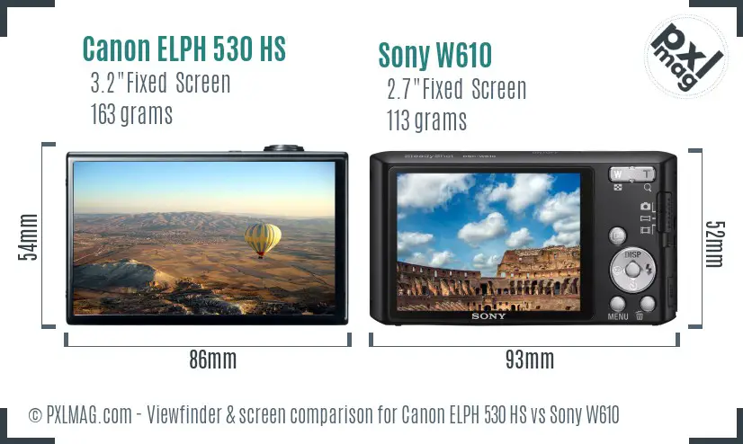 Canon ELPH 530 HS vs Sony W610 Screen and Viewfinder comparison