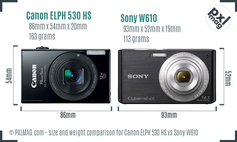 Canon ELPH 530 HS vs Sony W610 size comparison