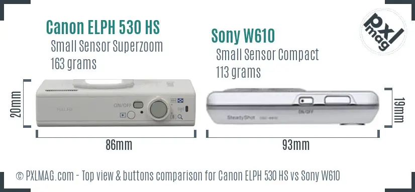 Canon ELPH 530 HS vs Sony W610 top view buttons comparison
