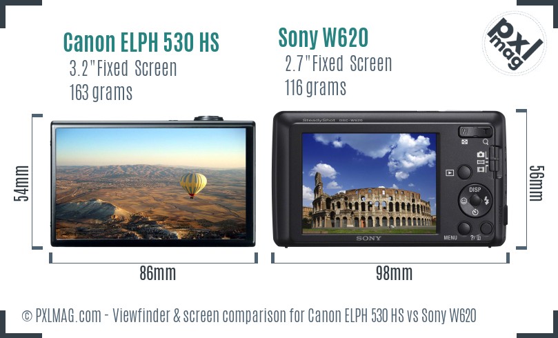 Canon ELPH 530 HS vs Sony W620 Screen and Viewfinder comparison