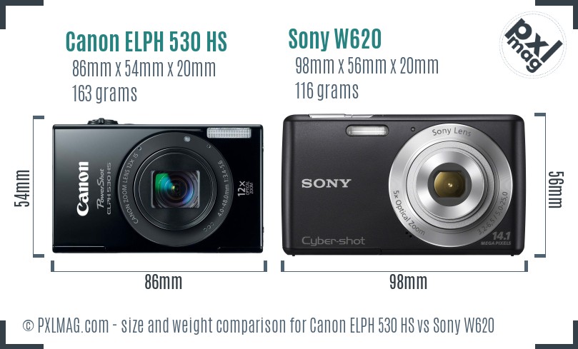 Canon ELPH 530 HS vs Sony W620 size comparison Canon ELPH 530 HS vs Sony W620 size comparison