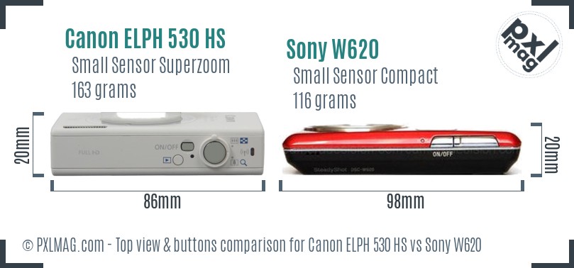Canon ELPH 530 HS vs Sony W620 top view buttons comparison