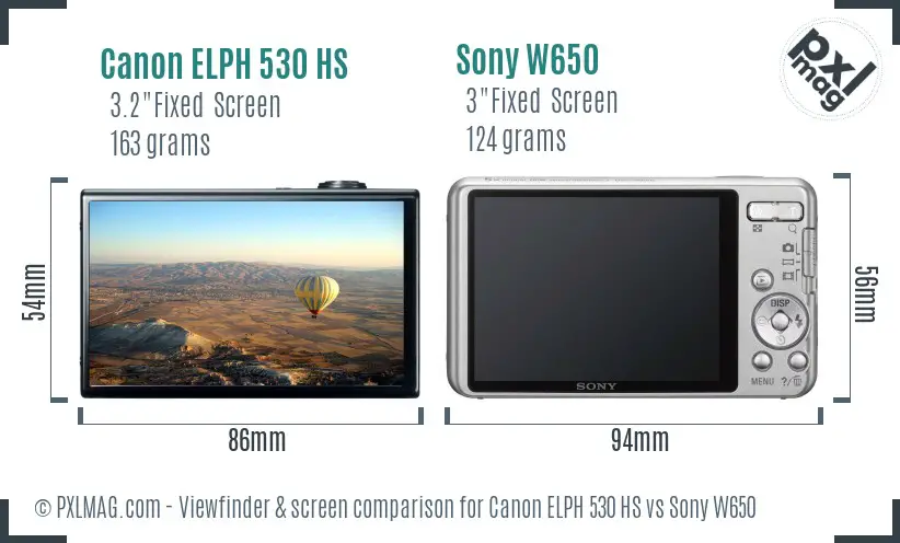 Canon ELPH 530 HS vs Sony W650 Screen and Viewfinder comparison