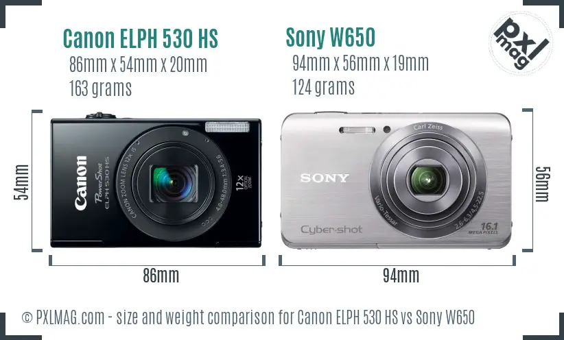 Canon ELPH 530 HS vs Sony W650 size comparison