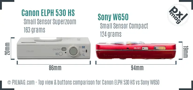 Canon ELPH 530 HS vs Sony W650 top view buttons comparison