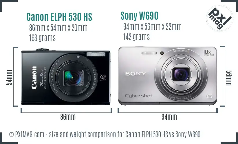 Canon ELPH 530 HS vs Sony W690 size comparison