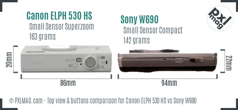 Canon ELPH 530 HS vs Sony W690 top view buttons comparison