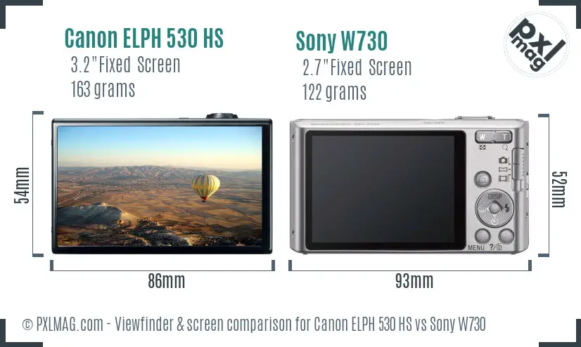 Canon ELPH 530 HS vs Sony W730 Screen and Viewfinder comparison