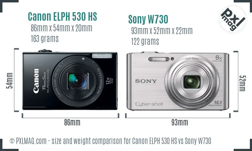 Canon ELPH 530 HS vs Sony W730 size comparison