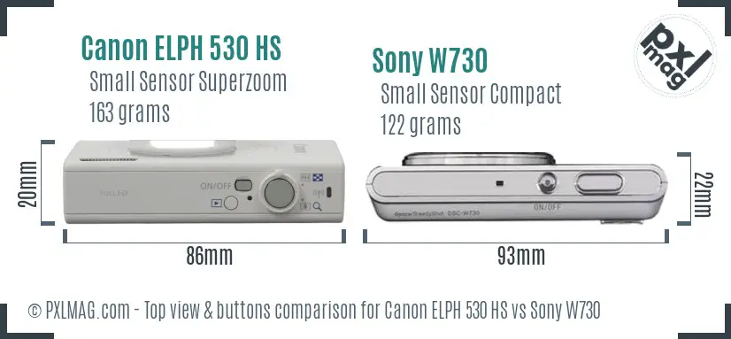 Canon ELPH 530 HS vs Sony W730 top view buttons comparison