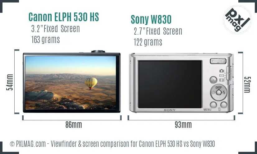 Canon ELPH 530 HS vs Sony W830 Screen and Viewfinder comparison