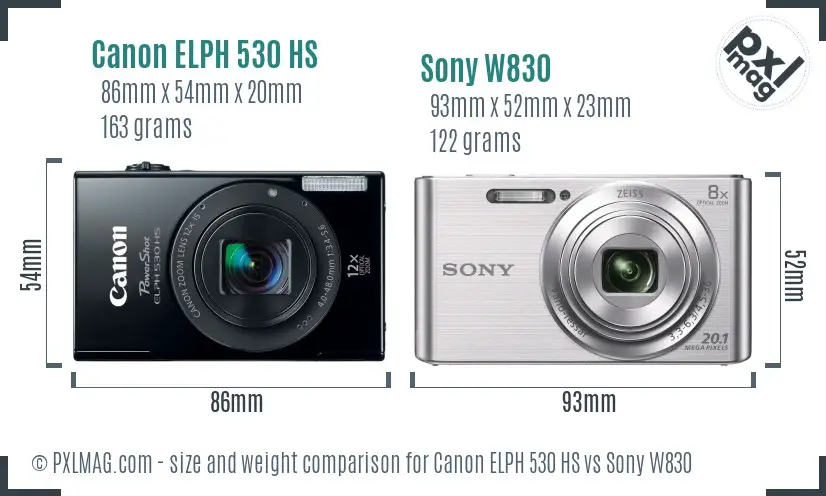 Canon ELPH 530 HS vs Sony W830 size comparison