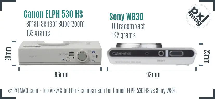 Canon ELPH 530 HS vs Sony W830 top view buttons comparison