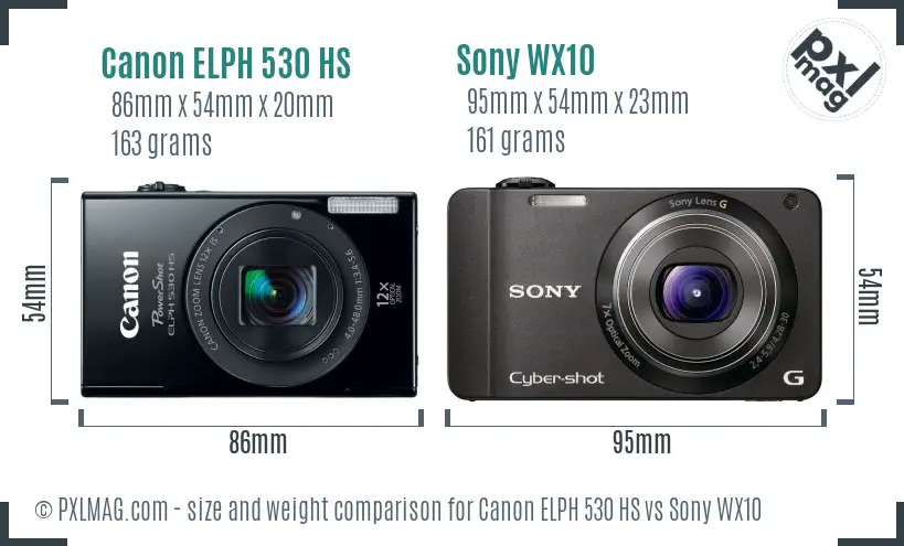 Canon ELPH 530 HS vs Sony WX10 size comparison Canon ELPH 530 HS vs Sony WX10 size comparison
