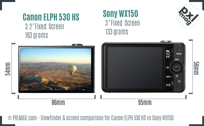 Canon ELPH 530 HS vs Sony WX150 Screen and Viewfinder comparison