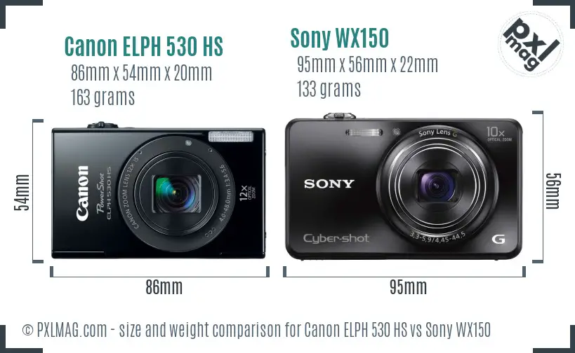 Canon ELPH 530 HS vs Sony WX150 size comparison