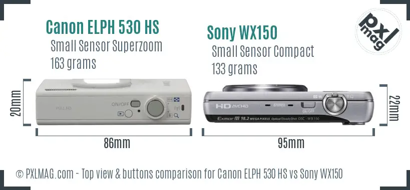 Canon ELPH 530 HS vs Sony WX150 top view buttons comparison
