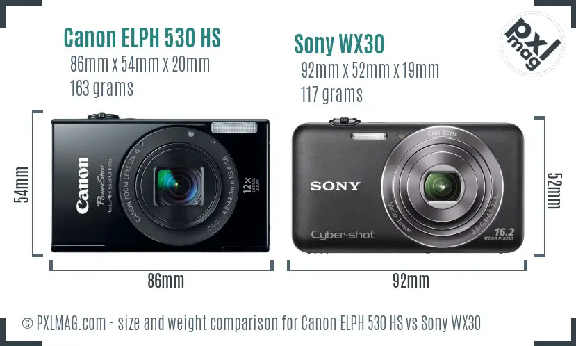 Canon ELPH 530 HS vs Sony WX30 size comparison