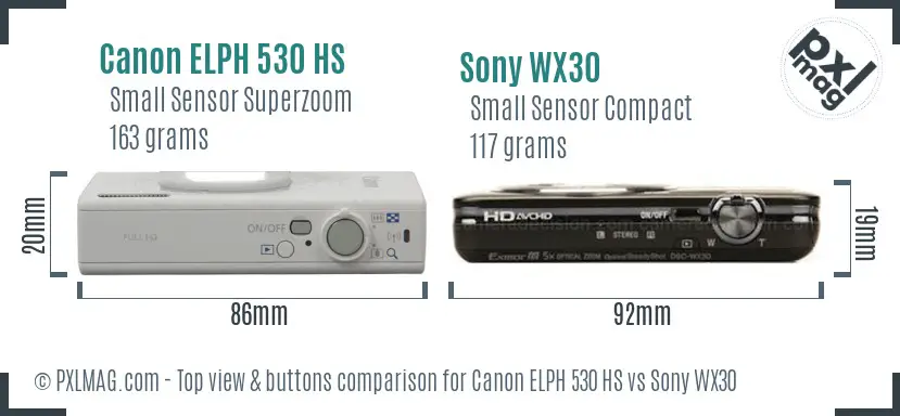 Canon ELPH 530 HS vs Sony WX30 top view buttons comparison