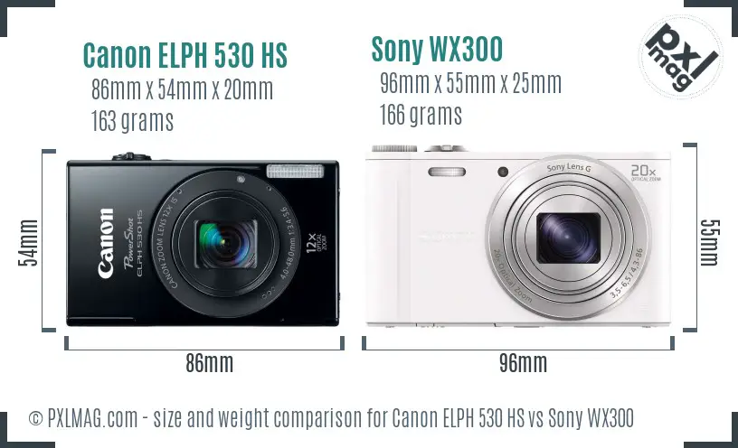 Canon ELPH 530 HS vs Sony WX300 size comparison