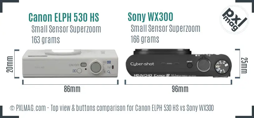 Canon ELPH 530 HS vs Sony WX300 top view buttons comparison