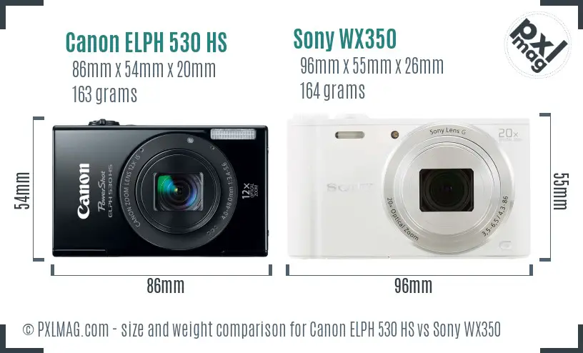 Canon ELPH 530 HS vs Sony WX350 size comparison