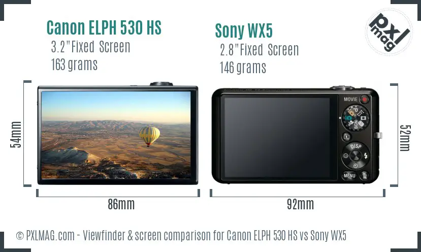Canon ELPH 530 HS vs Sony WX5 Screen and Viewfinder comparison