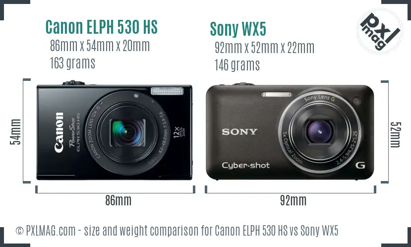 Canon ELPH 530 HS vs Sony WX5 size comparison