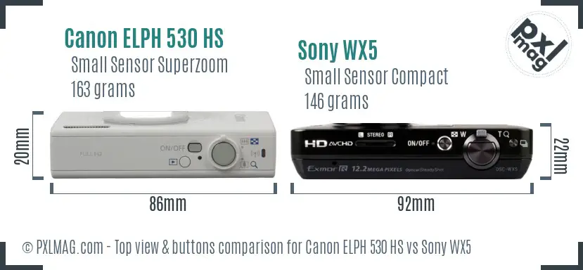 Canon ELPH 530 HS vs Sony WX5 top view buttons comparison