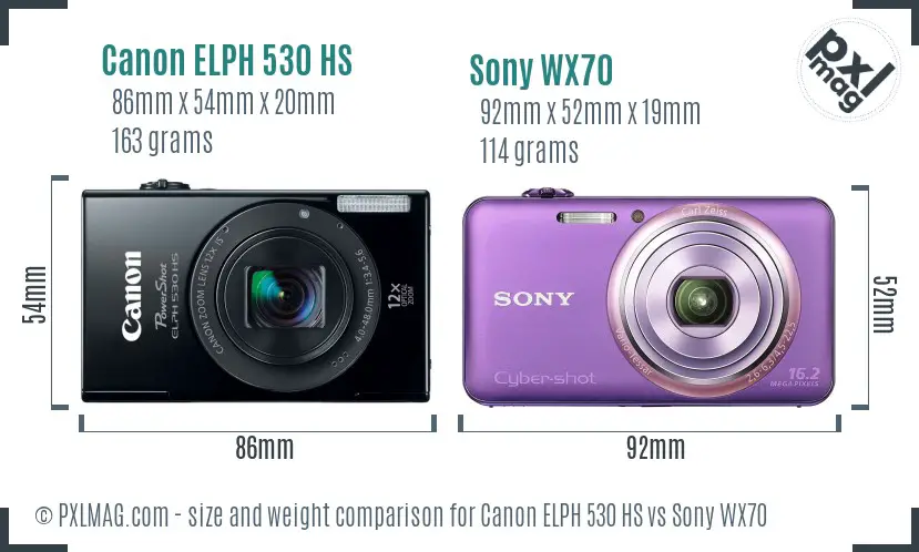 Canon ELPH 530 HS vs Sony WX70 size comparison Canon ELPH 530 HS vs Sony WX70 size comparison