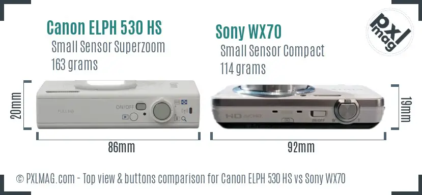 Canon ELPH 530 HS vs Sony WX70 top view buttons comparison Canon ELPH 530 HS vs Sony WX70 top view buttons comparison