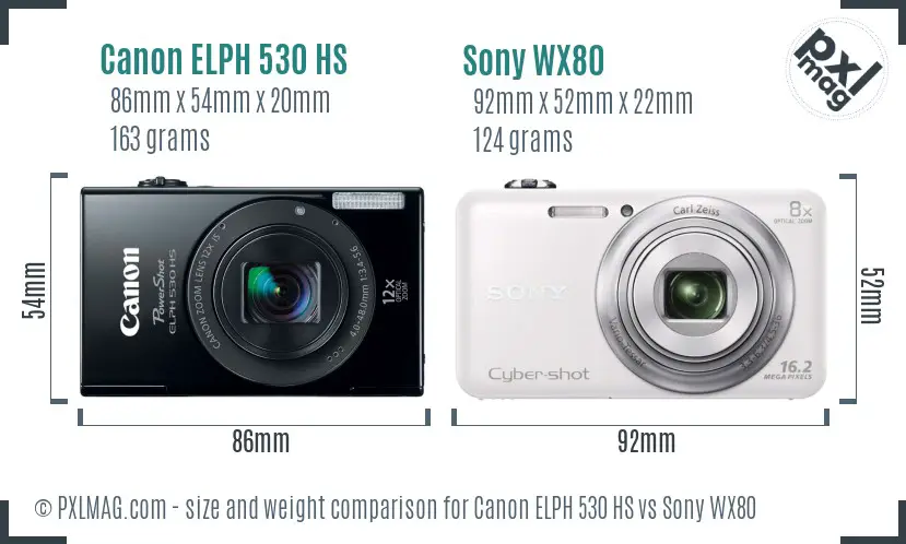 Canon ELPH 530 HS vs Sony WX80 size comparison