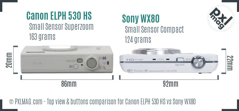 Canon ELPH 530 HS vs Sony WX80 top view buttons comparison