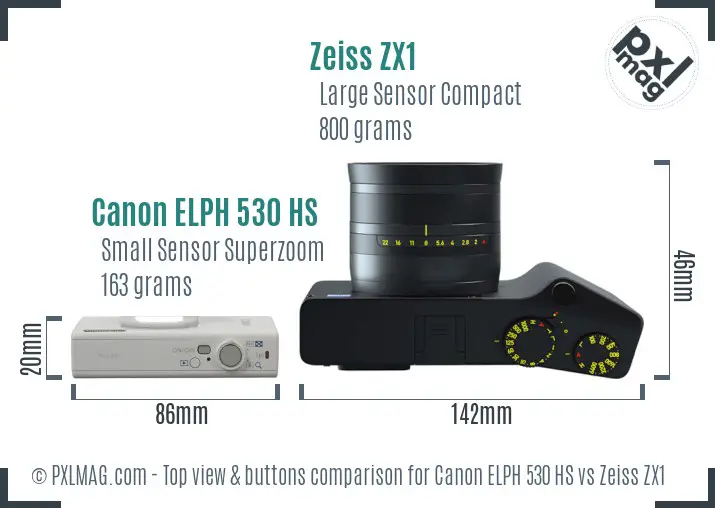 Canon ELPH 530 HS vs Zeiss ZX1 top view buttons comparison