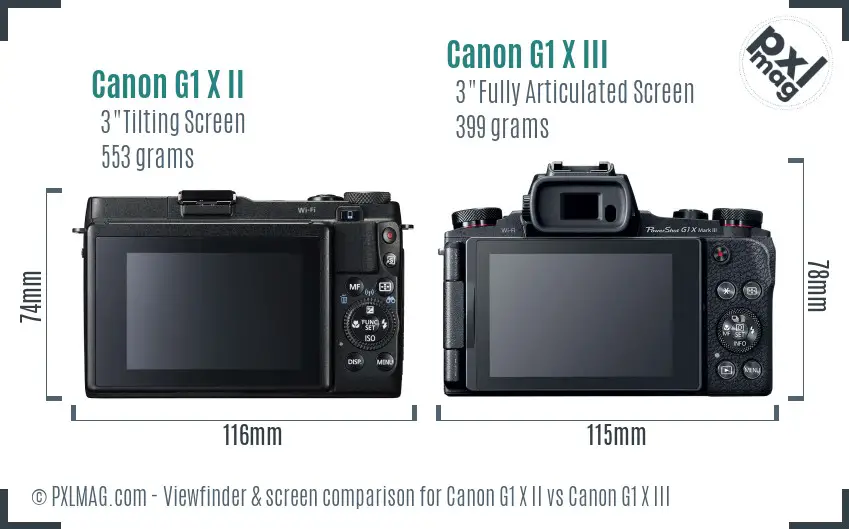 Canon G1 X II vs Canon G1 X III Screen and Viewfinder comparison