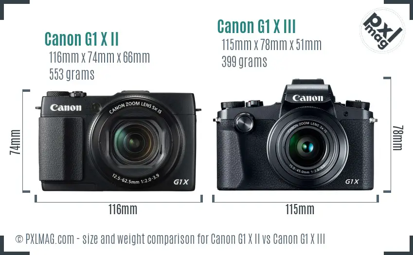 Canon G1 X II vs Canon G1 X III size comparison