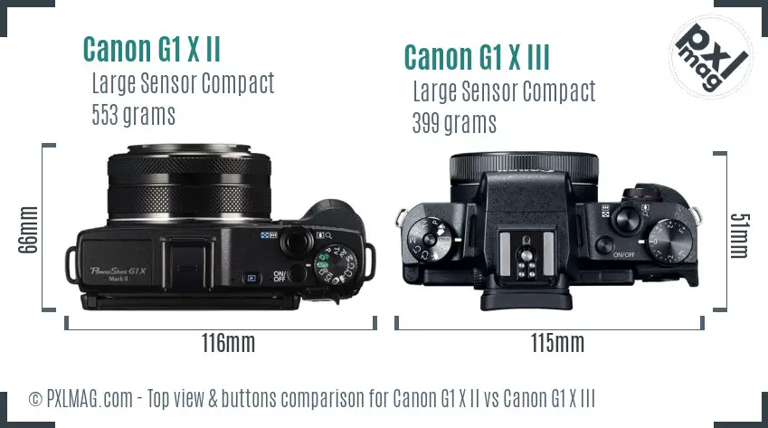 Canon G1 X II vs Canon G1 X III top view buttons comparison
