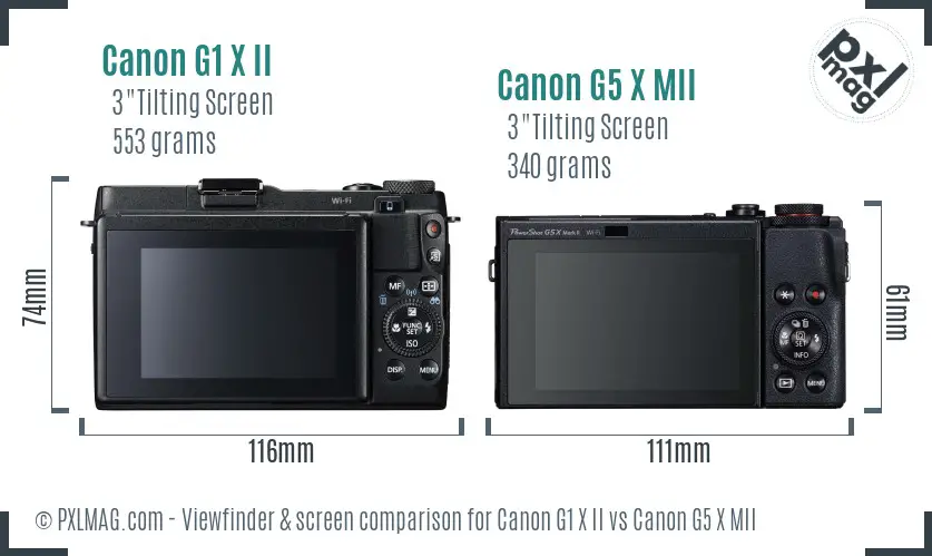 Canon G1 X II vs Canon G5 X MII Screen and Viewfinder comparison