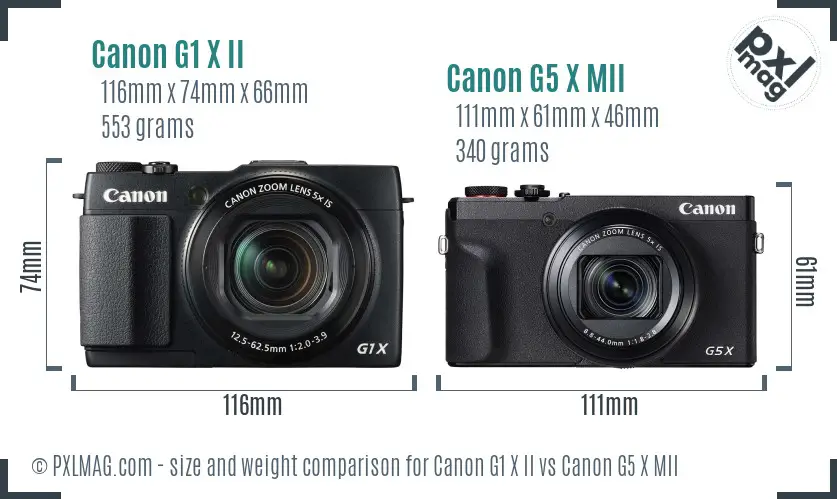 Canon G1 X II vs Canon G5 X MII size comparison