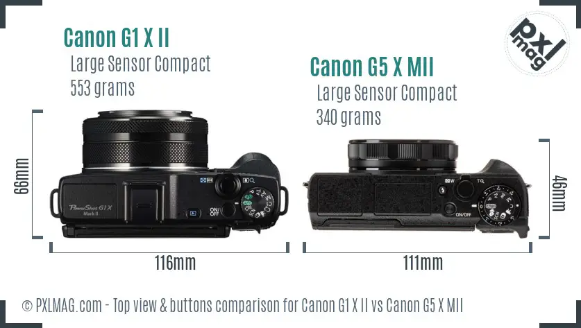 Canon G1 X II vs Canon G5 X MII top view buttons comparison