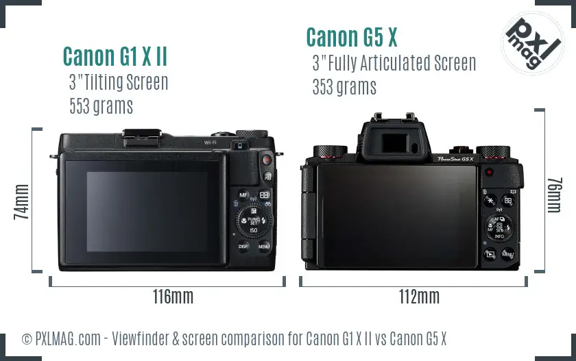 Canon G1 X II vs Canon G5 X Screen and Viewfinder comparison