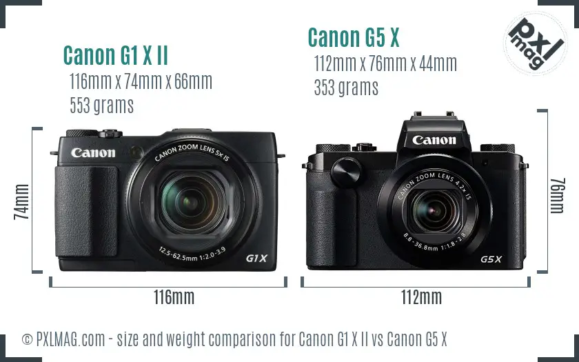 Canon G1 X II vs Canon G5 X size comparison